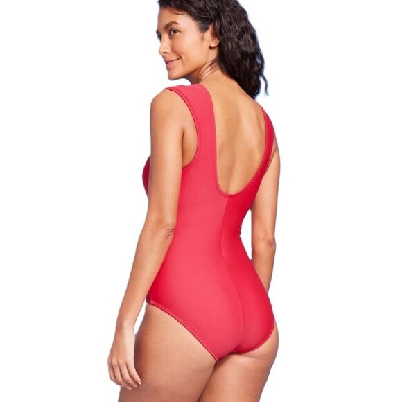 Kona Sol Red Tummy Control Cap Sleeve U-Wire Red 1 Pc Swimsuit NWOT - Picture 2 of 5